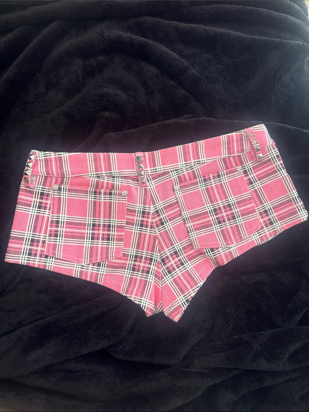 Studded Plaid Cutoff Short - Picture 2 of 3